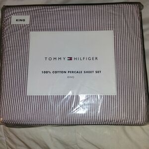 Tommy Hilfiger Red Ithaca Striped Cotton King Sheet Set